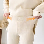 Women's Ribbed Oversized Loungewear Set – Side Slit Top and Elastic Waist Pants Set