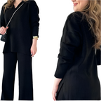 Women's Ribbed Oversized Loungewear Set – Side Slit Top and Elastic Waist Pants Set