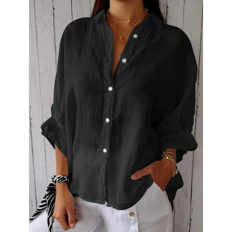 Women's V-Neck Tie Blouse – Adjustable Roll Sleeve Blouse