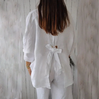 Women's V-Neck Tie Blouse – Adjustable Roll Sleeve Blouse
