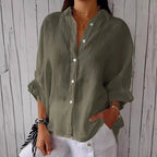 Women's V-Neck Tie Blouse – Adjustable Roll Sleeve Blouse