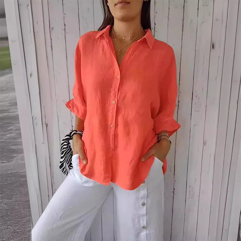 Women's V-Neck Tie Blouse – Adjustable Roll Sleeve Blouse