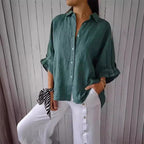 Women's V-Neck Tie Blouse – Adjustable Roll Sleeve Blouse