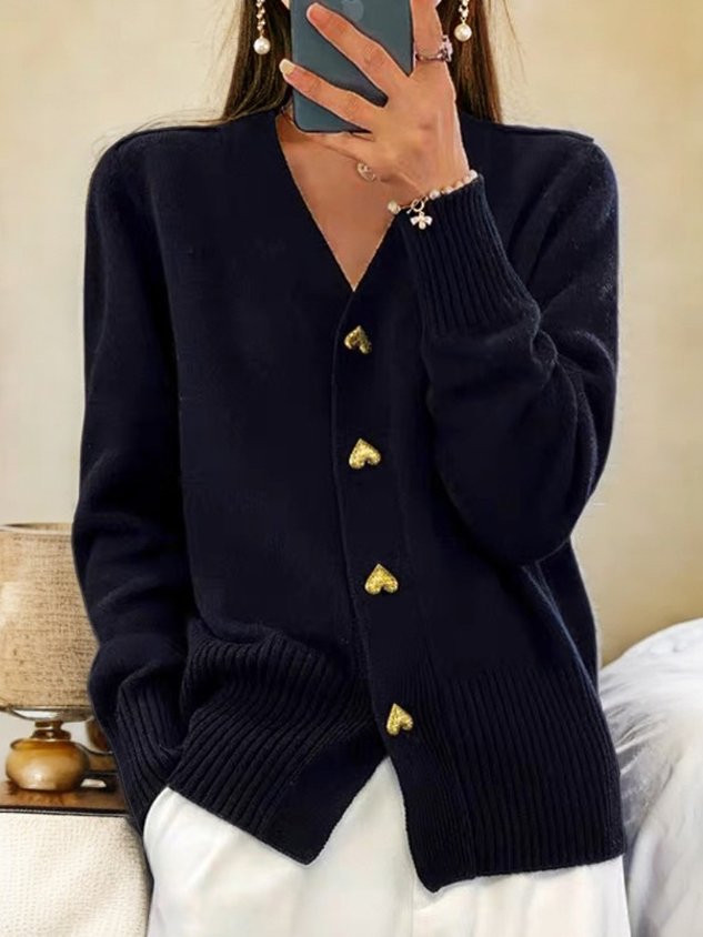 Women's V-Neck Button Cardigan – Classic Long Sleeve Knit Cardigan