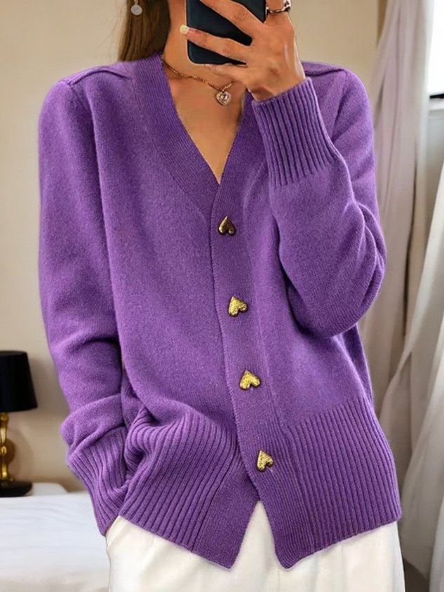 Women's V-Neck Button Cardigan – Classic Long Sleeve Knit Cardigan