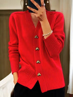 Women's V-Neck Button Cardigan – Classic Long Sleeve Knit Cardigan