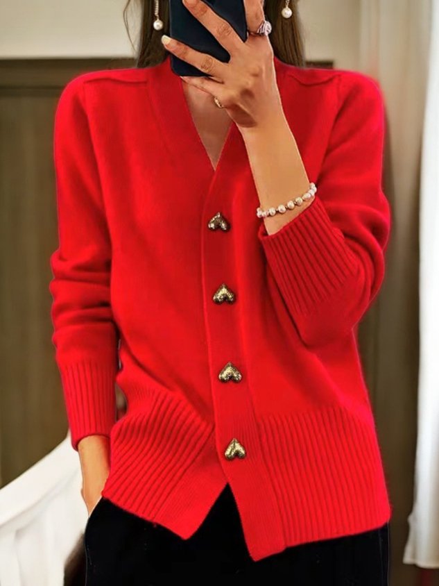 Women's V-Neck Button Cardigan – Classic Long Sleeve Knit Cardigan
