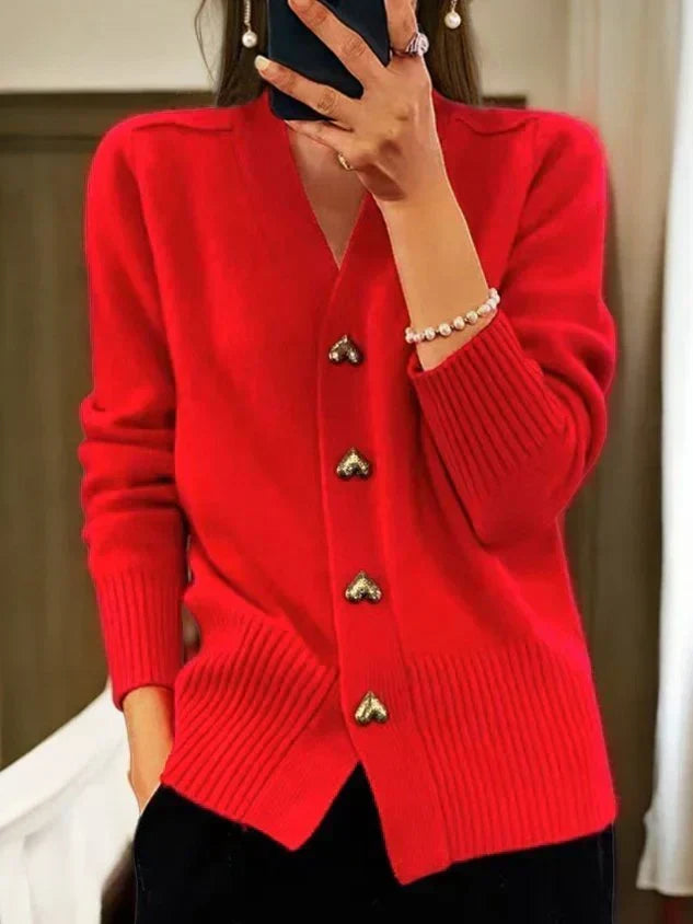 Women's Heart Button Knit Cardigan – Soft Everyday Sweater