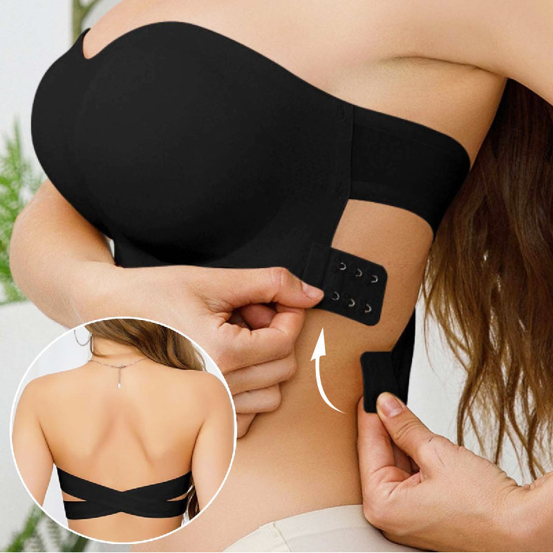 Women's Strapless Wireless Bra – Crossover Side Closure Support Bra