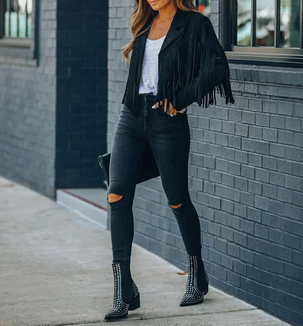 Women's Fringe Western Jacket – Tassel Detail Zip-Up Jacket
