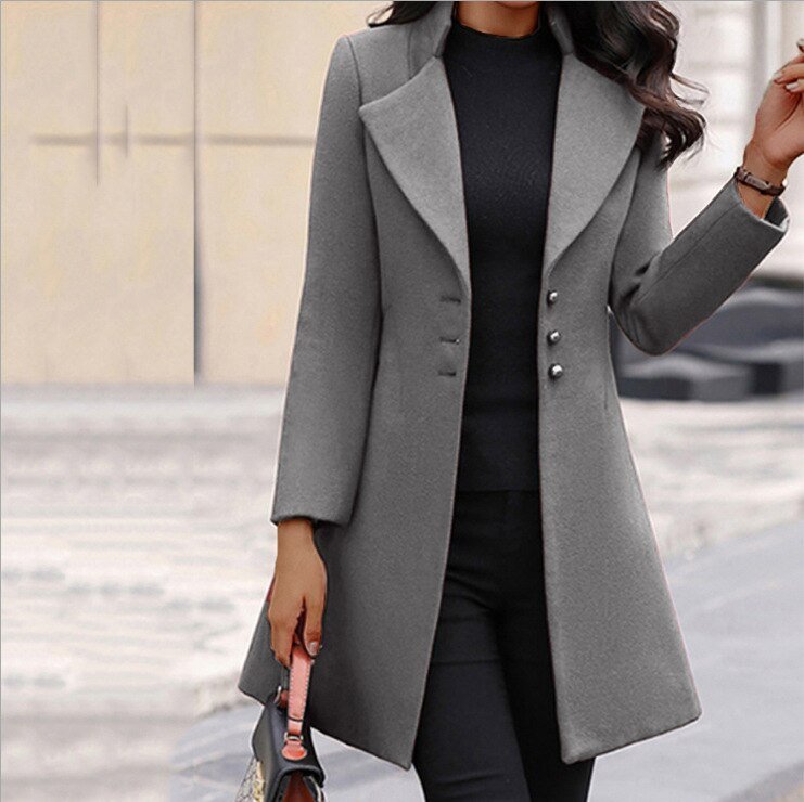 Women's Folded Collar Coat – Button Front Relaxed Longline Coat