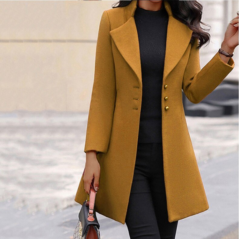 Women's Folded Collar Coat – Button Front Relaxed Longline Coat