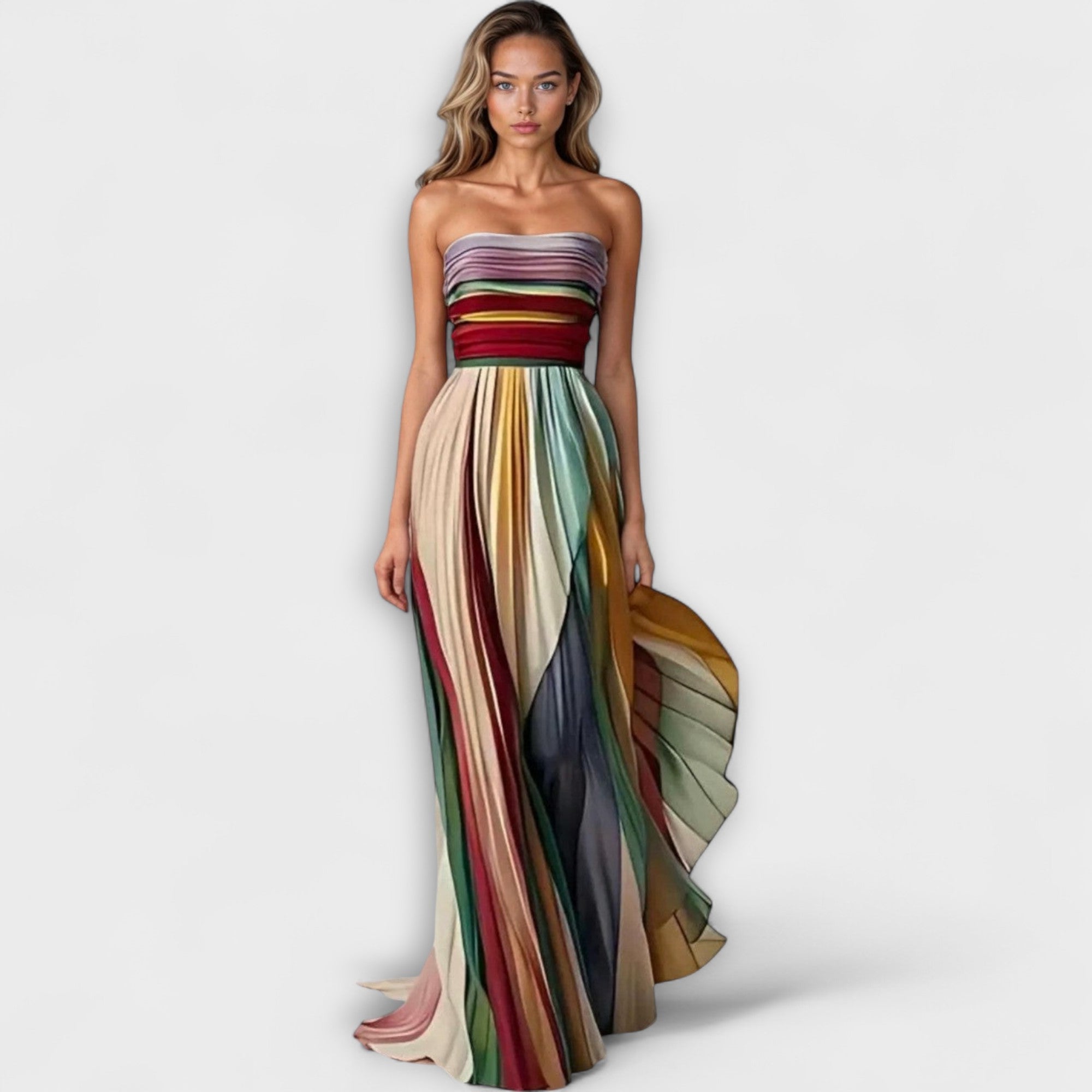 Women's Pleated Maxi Dress – Strapless Evening Dress – Avery