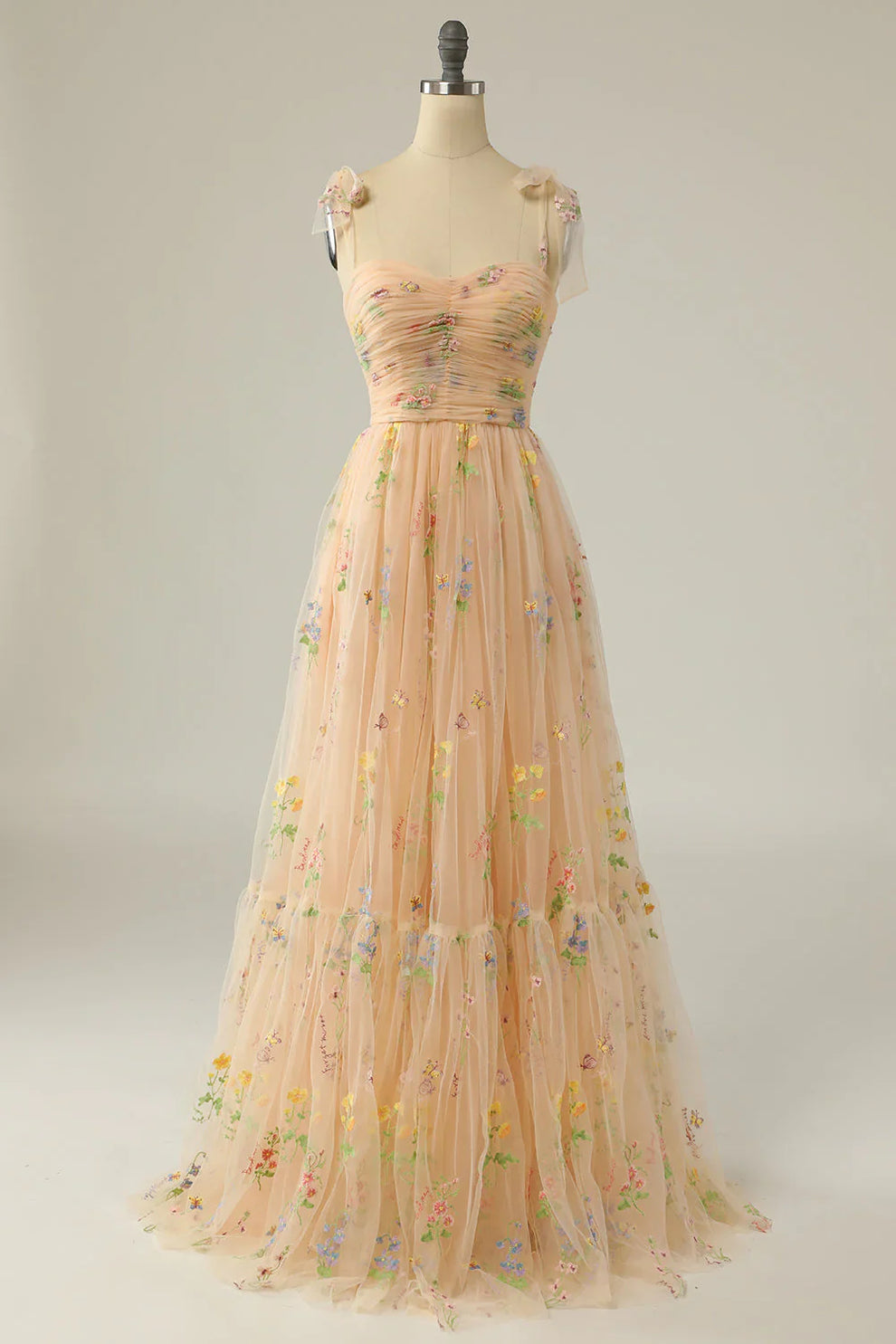Women's Floral Embroidered Gown – Tulle A-Line Formal Evening Dress