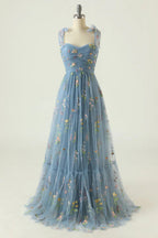 Women's Floral Embroidered Gown – Tulle A-Line Formal Evening Dress