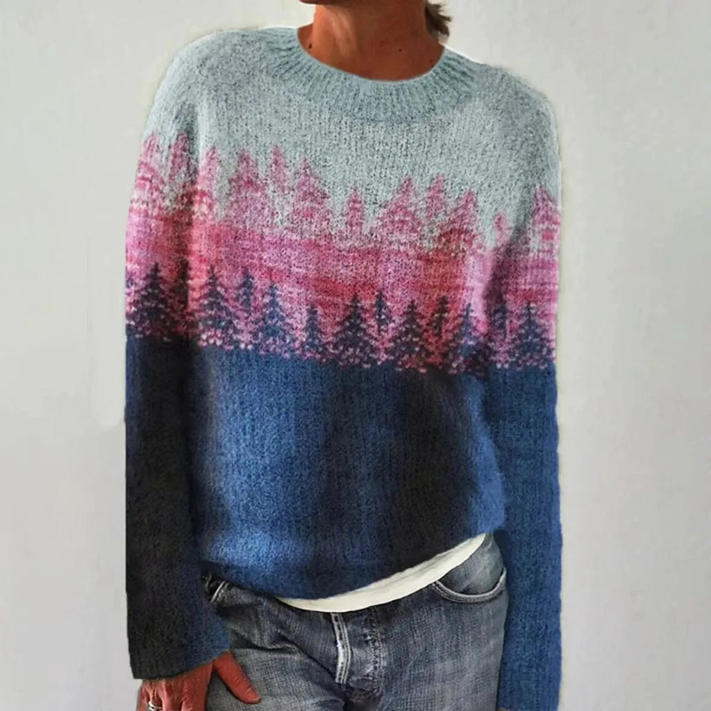 Women's Norwegian Pattern Sweater – Nordic Crew Neck Long Sleeve Pullover