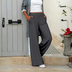 Women's Wide Leg Elastic Waist Pants – Relaxed Casual Pocket Trousers