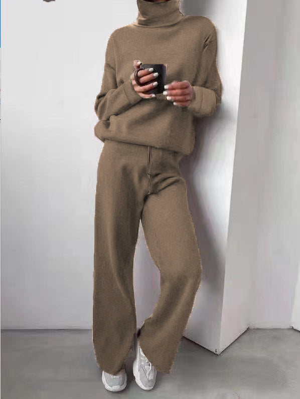 Women's Roll Neck Knit Set – Long Sleeve Top & Matching Bottom Set