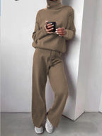 Women's Roll Neck Knit Set – Long Sleeve Top & Matching Bottom Set