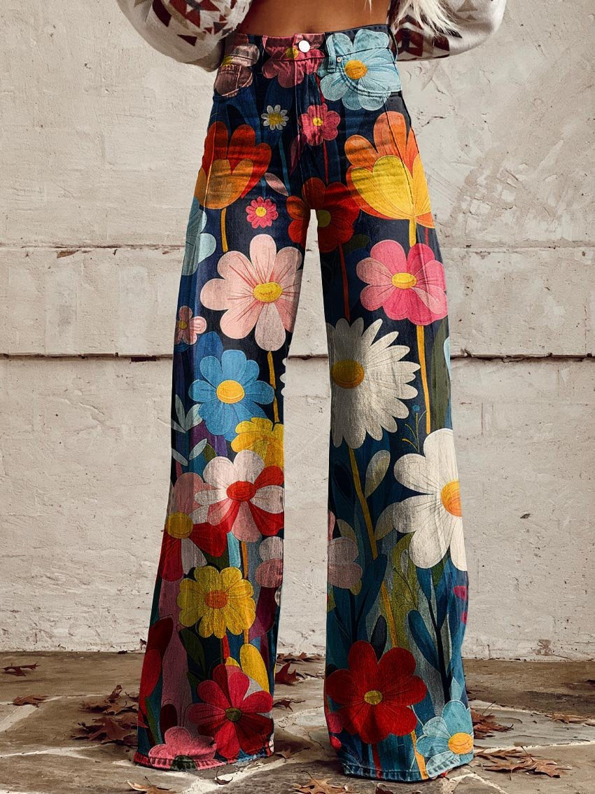 Women's Floral Palazzo Pants – Boho Wide Leg Pants