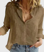 Women's Button Blouse with Henley Neckline and Tab Sleeves