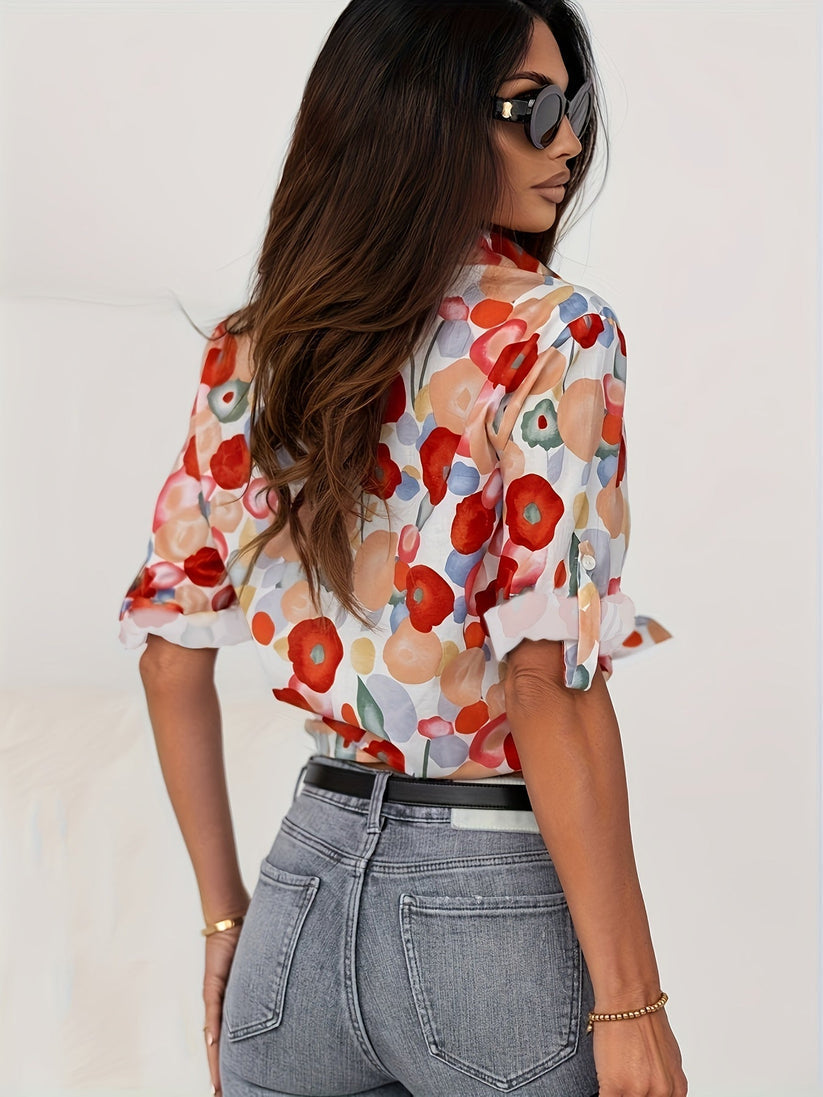 Women's Floral Print Blouse – Long Sleeve Button Front Blouse