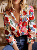 Women's Floral Print Blouse – Long Sleeve Button Front Blouse