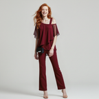 Women's Cold Shoulder Pants Set – Asymmetrical Top & Tailored Trouser Set