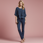 Women's Cold Shoulder Pants Set – Asymmetrical Top & Tailored Trouser Set