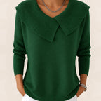 Women's Pleated Collar Sweater – Relaxed Long Sleeve Knit Sweater
