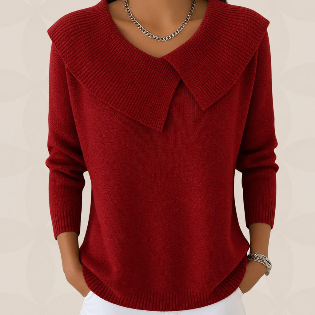 Women's Pleated Collar Sweater – Relaxed Long Sleeve Knit Sweater