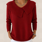 Women's Pleated Collar Sweater – Relaxed Long Sleeve Knit Sweater