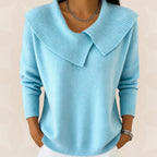 Women's Pleated Collar Sweater – Relaxed Long Sleeve Knit Sweater