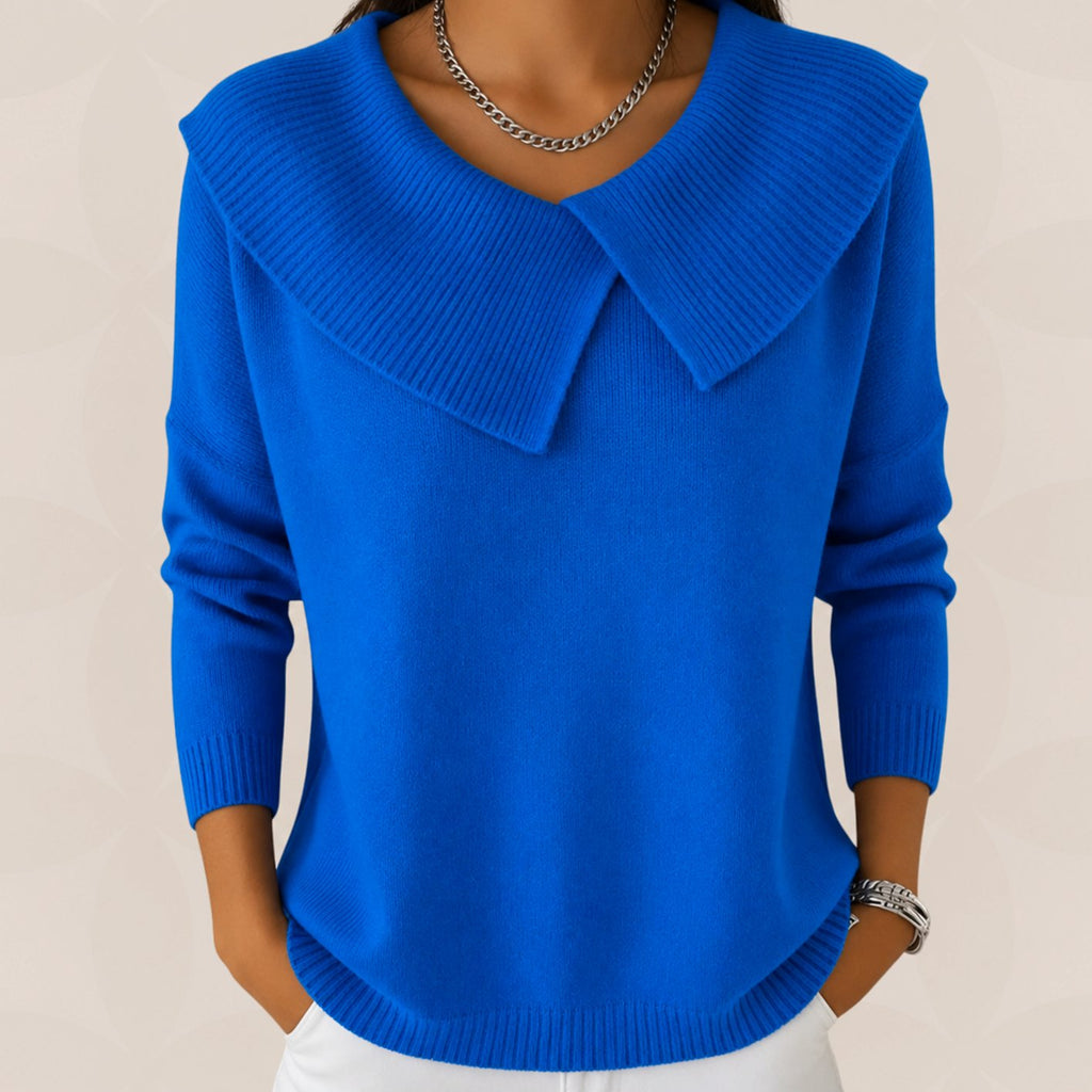 Women's Pleated Collar Sweater – Relaxed Long Sleeve Knit Sweater