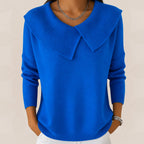 Women's Pleated Collar Sweater – Relaxed Long Sleeve Knit Sweater