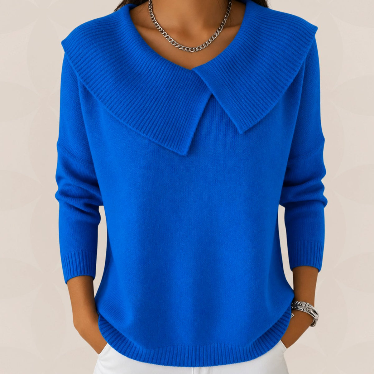 Women's Pleated Collar Sweater – Relaxed Long Sleeve Knit Sweater