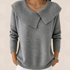 Women's Pleated Collar Sweater – Relaxed Long Sleeve Knit Sweater