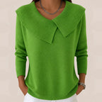 Women's Pleated Collar Sweater – Relaxed Long Sleeve Knit Sweater