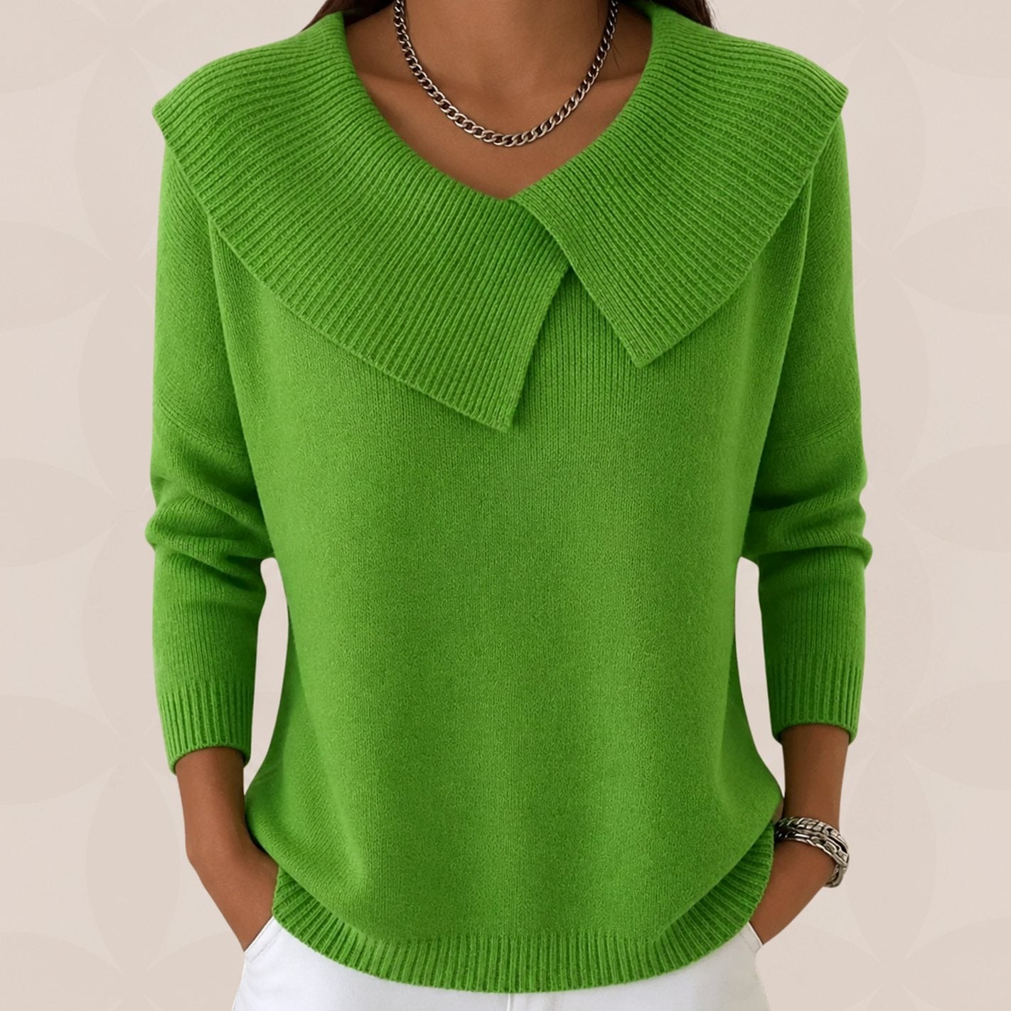 Women's Pleated Collar Sweater – Relaxed Long Sleeve Knit Sweater