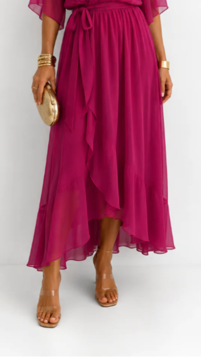 Women's Chiffon Wrap Dress – V-Neck Tie Waist Flowy Occasion Dress