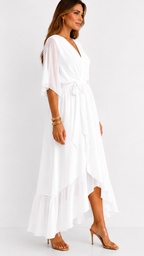 Women's Chiffon Wrap Dress – V-Neck Tie Waist Flowy Occasion Dress
