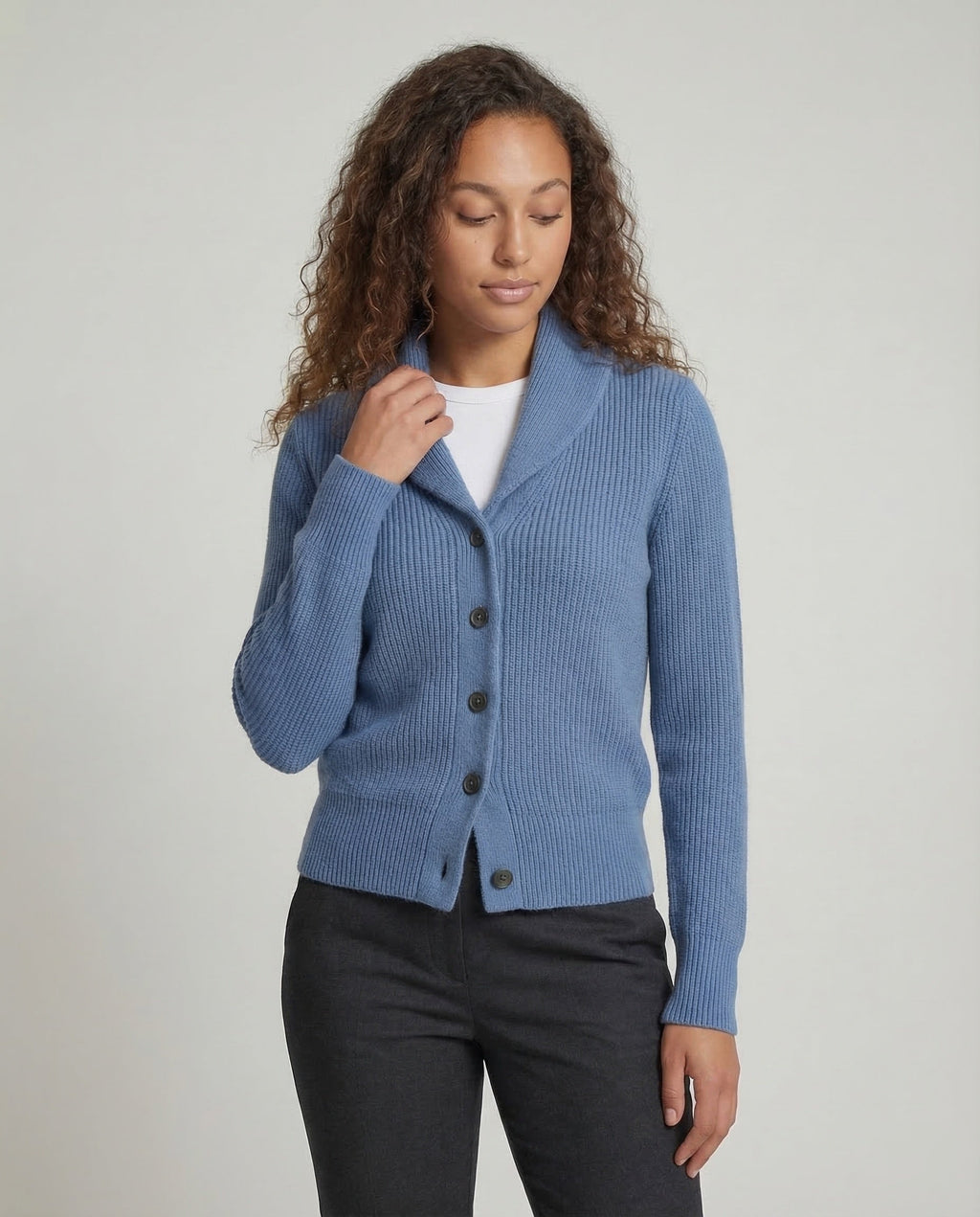 Women's Lapel Collar Cardigan – Button Front Long Sleeve Knit Cardigan