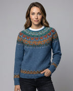 Women's Icelandic Knit Sweater – Vintage Nordic Pattern Crew Neck Pullover