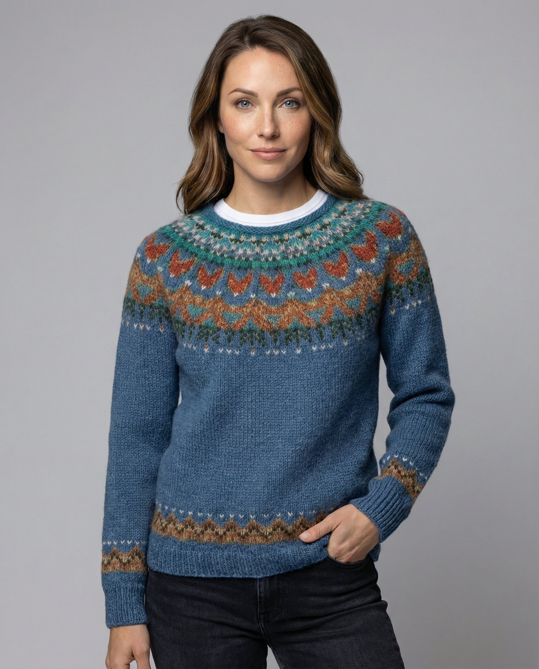 Women's Icelandic Knit Sweater – Vintage Nordic Pattern Crew Neck Pullover