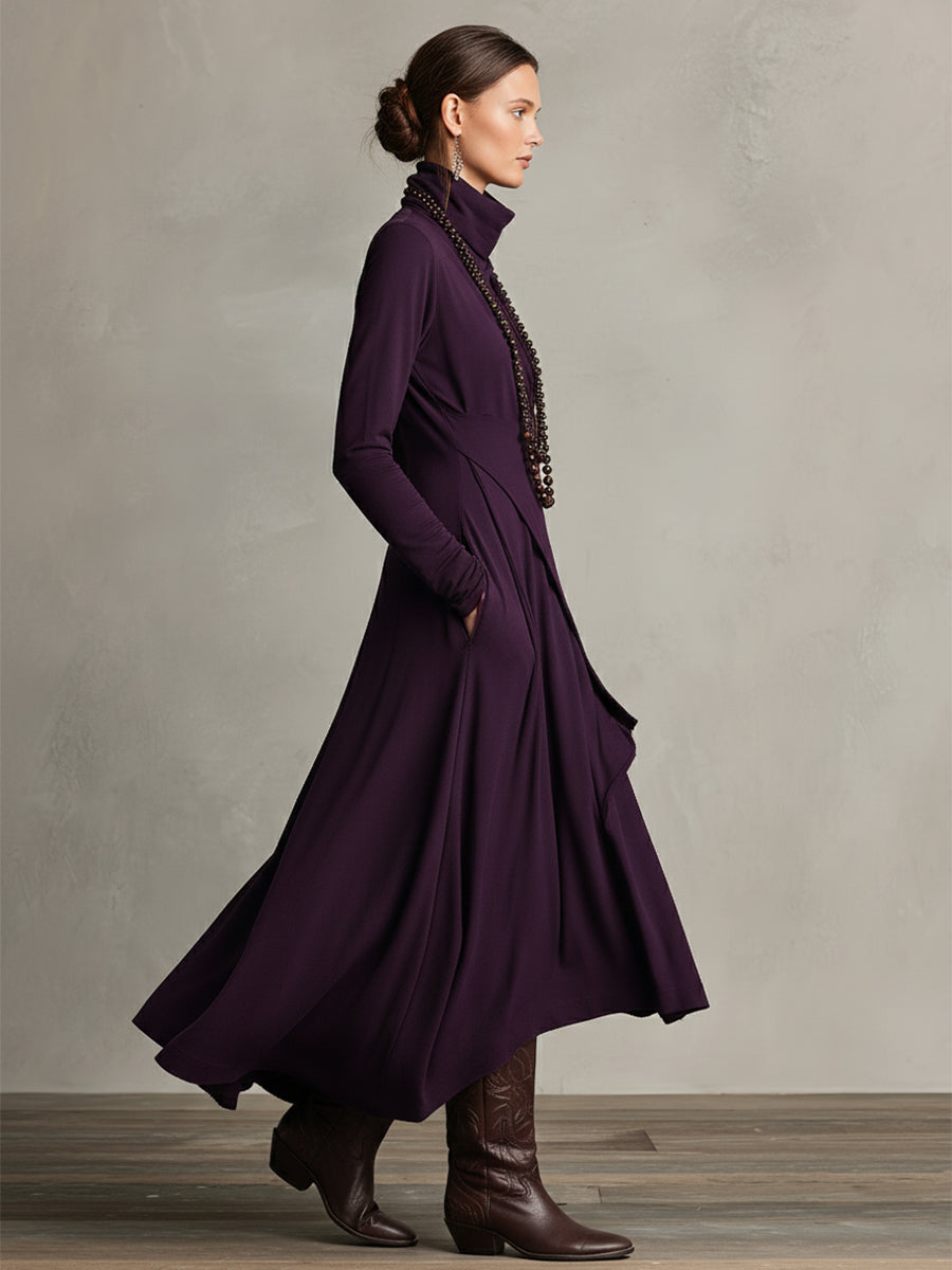 Women's Asymmetrical Knit Maxi Dress – High Neck Sweater Dress