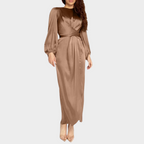 Women's Long Sleeve Maxi Dress – Tailored Waist Formal Evening Dress