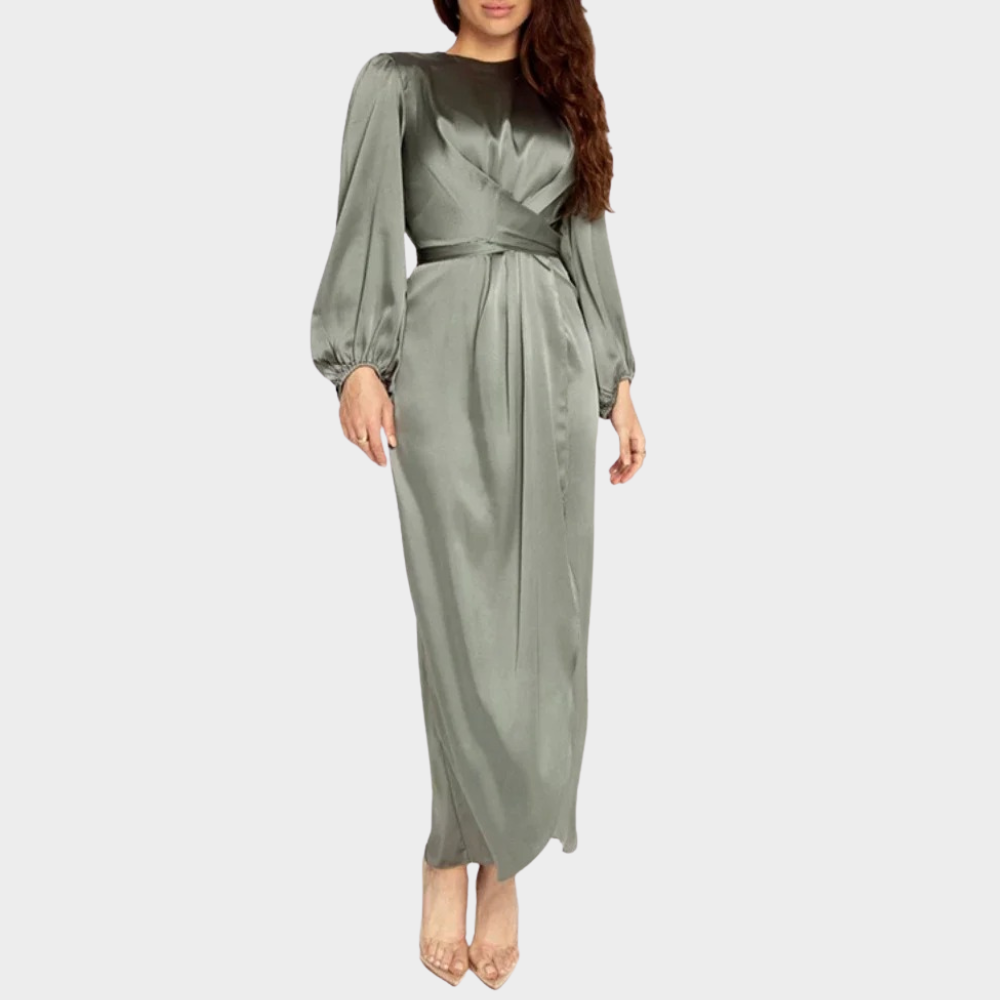 Women's Long Sleeve Maxi Dress – Tailored Waist Formal Evening Dress