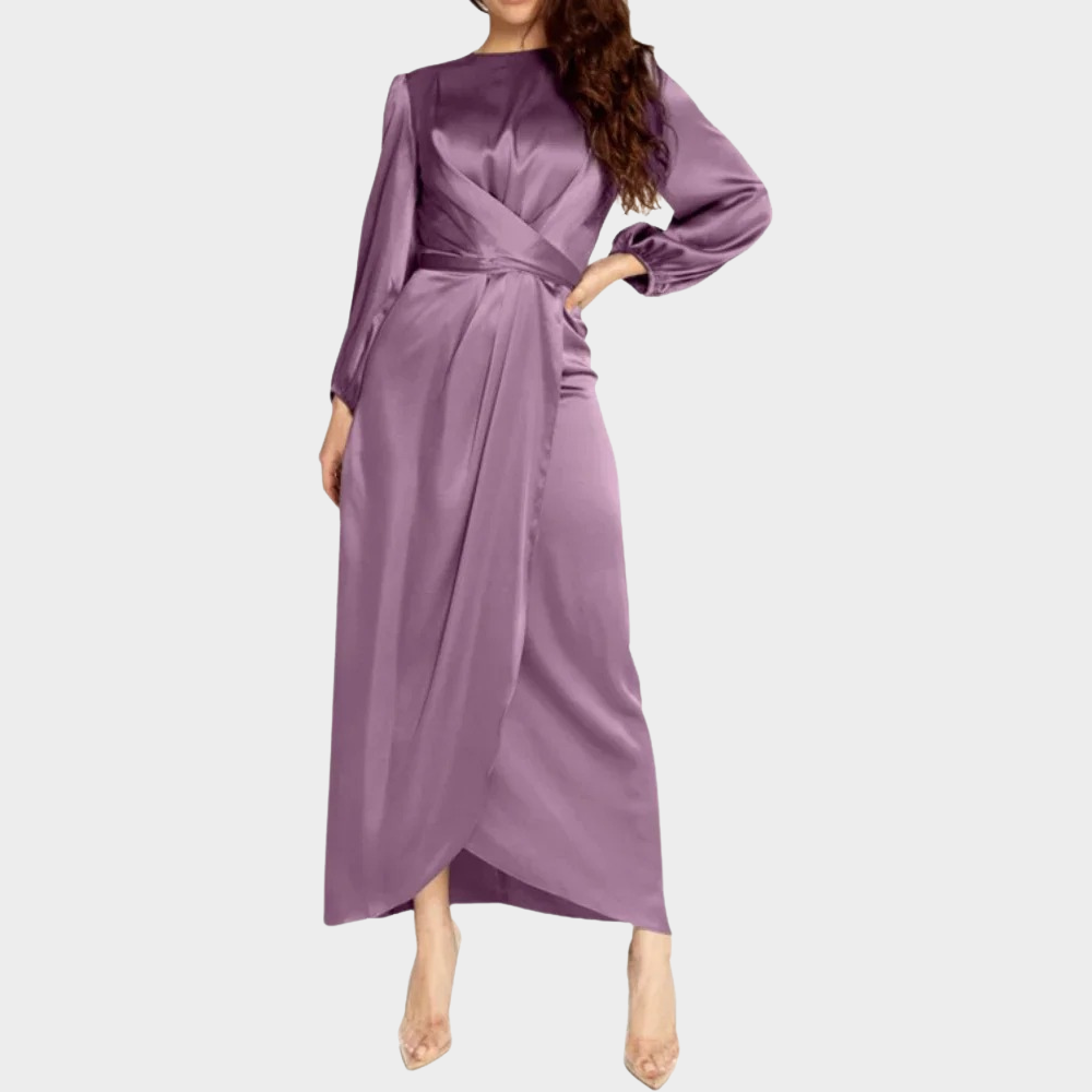 Women's Long Sleeve Maxi Dress – Tailored Waist Formal Evening Dress