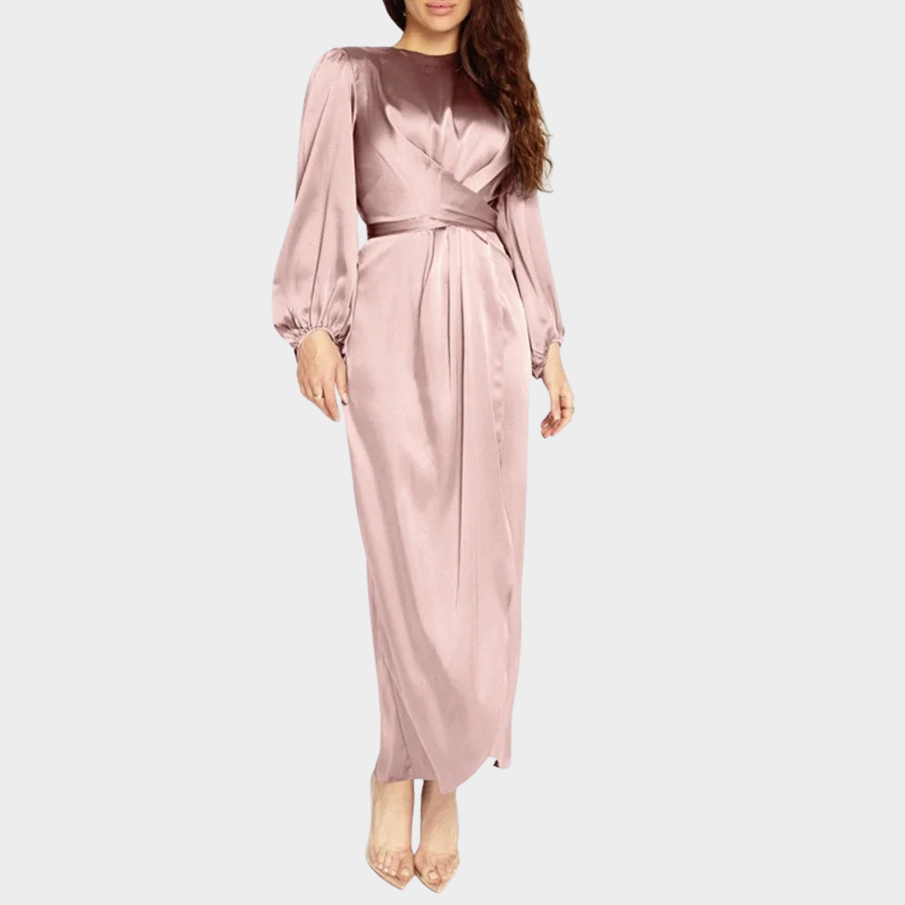 Women's Long Sleeve Maxi Dress – Tailored Waist Formal Evening Dress
