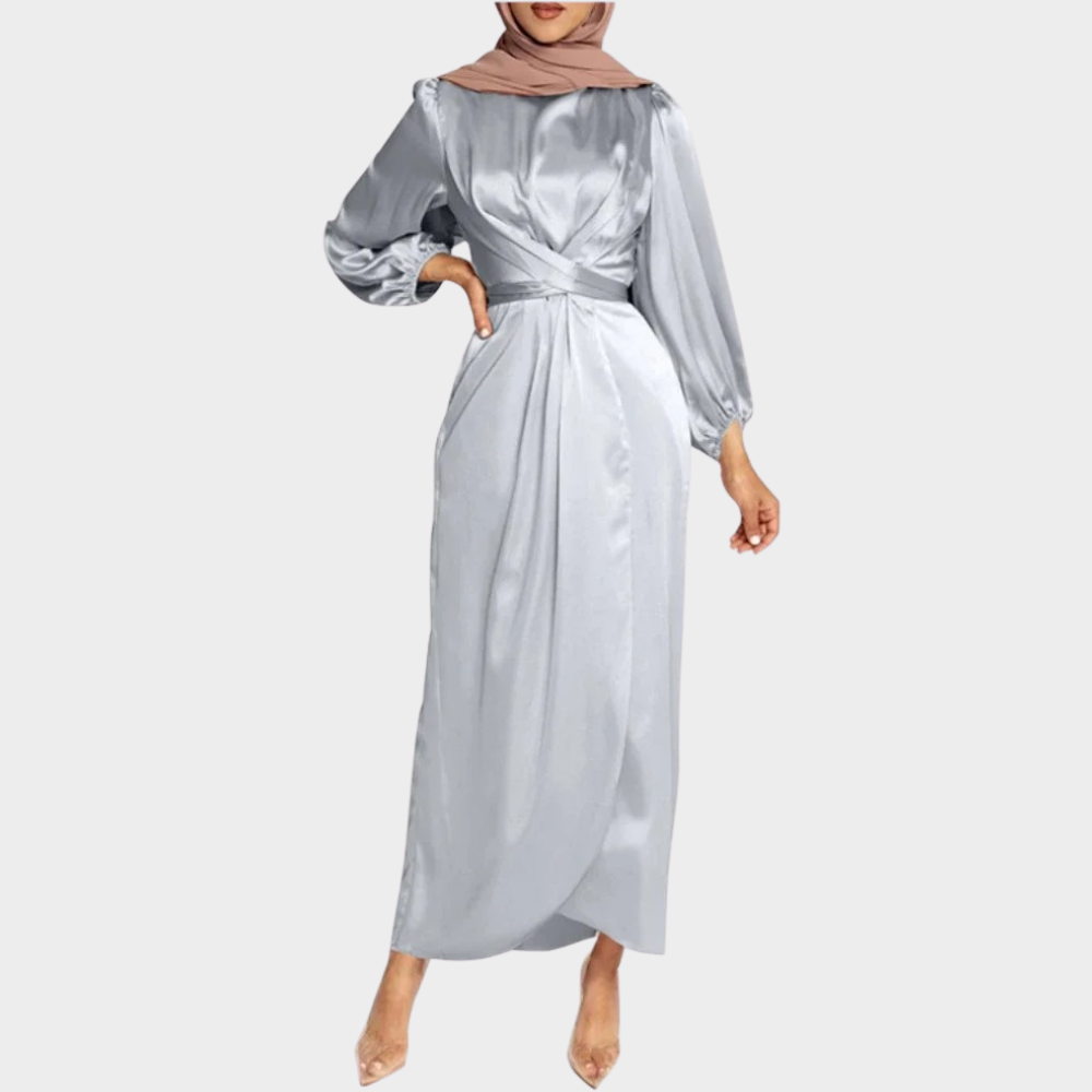 Women's Long Sleeve Maxi Dress – Tailored Waist Formal Evening Dress